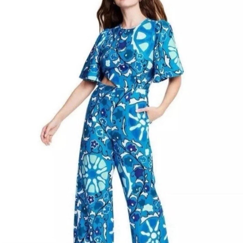 EUC RHODE x TARGET XS Zinnia Floral Print Bell Sleeve Cut Out Jumpsuit
